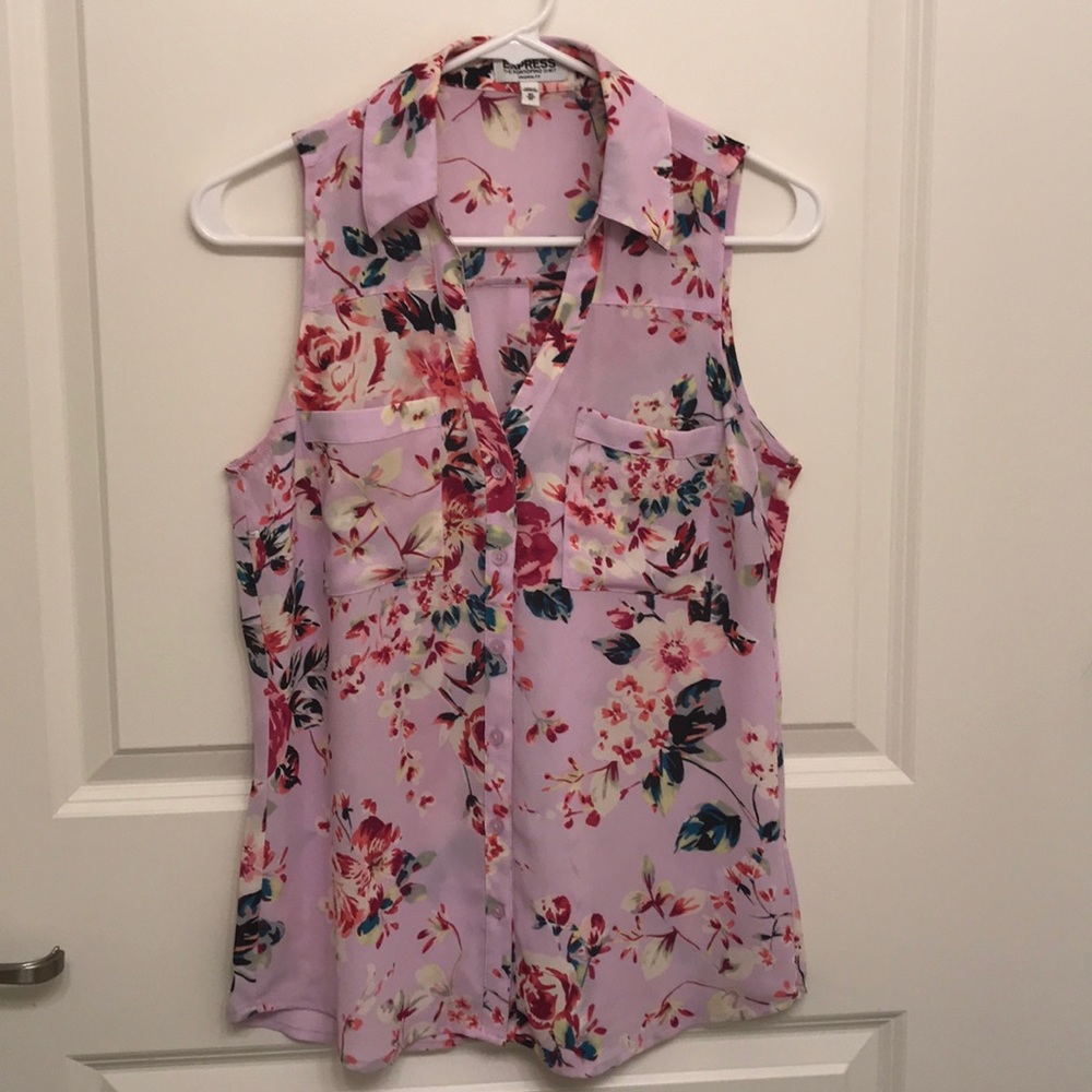 Express Portofino Floral Sleeveless Blouse